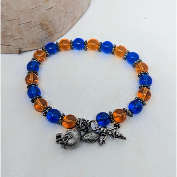 Blue & Orange Beaded Football Stretch Bracelet - Picture 1 of 3